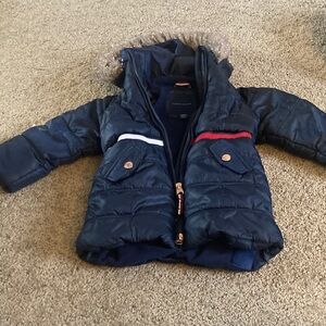 Tommy Hilfiger Navy Puffer Jacket with Red & White Accents